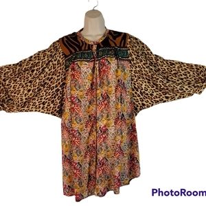 Anthropology dress boho Hippie mix patterns‎ balloon sleeves